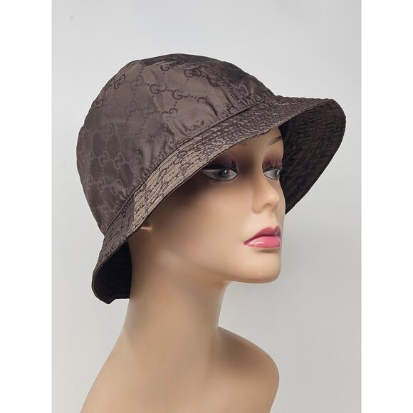 Cute Authentic Gucci Brown GG Nylon Bucket Hat XL sz - Picture 2 of 10